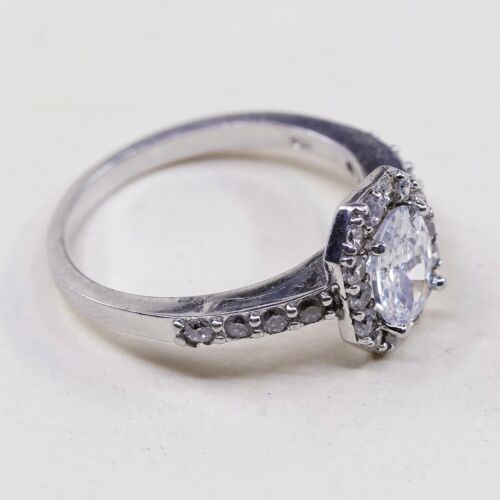 Sz 9, Vtg Sterling Silver Fashion Ring, 925 Silver Engagement Ring W/ Cz