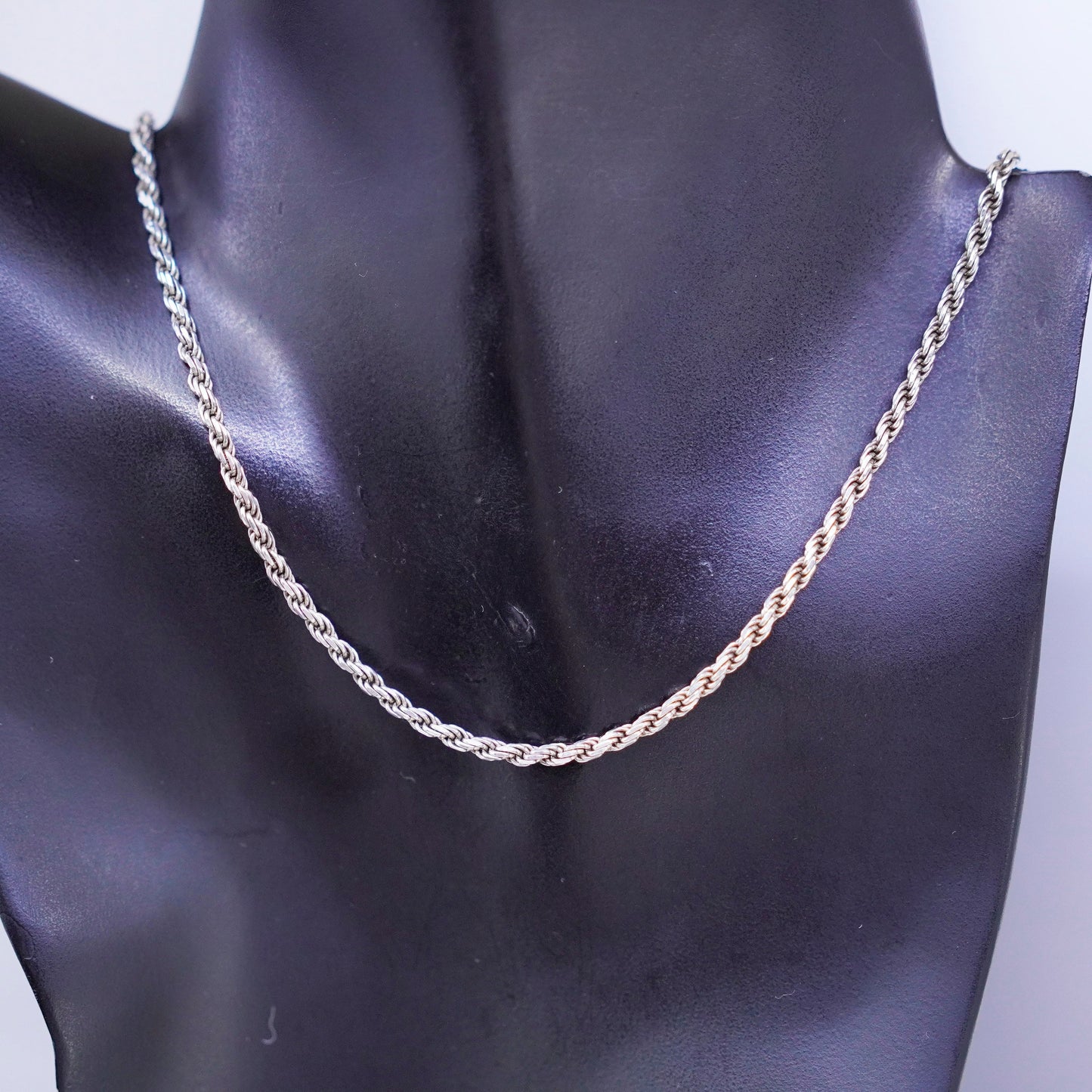 24” 3mm, vintage Sterling 925 silver bold rope chain necklace