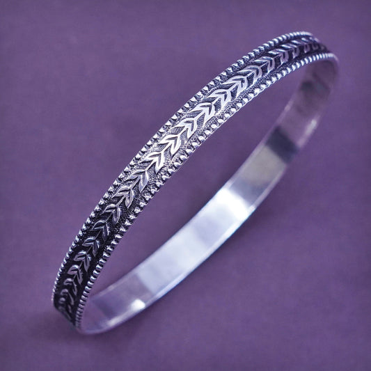 8”, vtg Coro Sterling silver handmade bracelet, 925 bangle w/ wheat textured