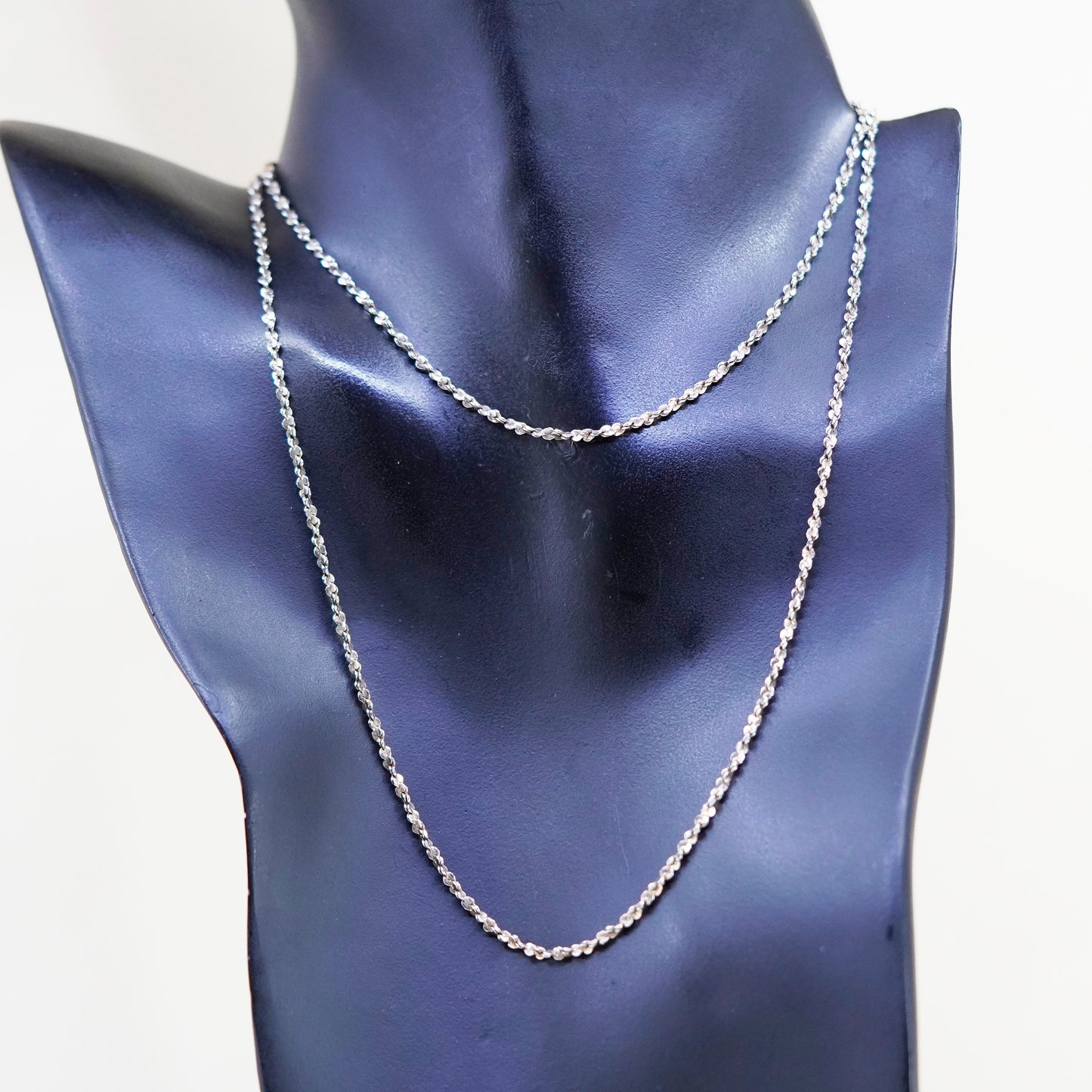 30”, 2mm, Vintage sterling silver Italy 925 twisted nugget chain, necklace