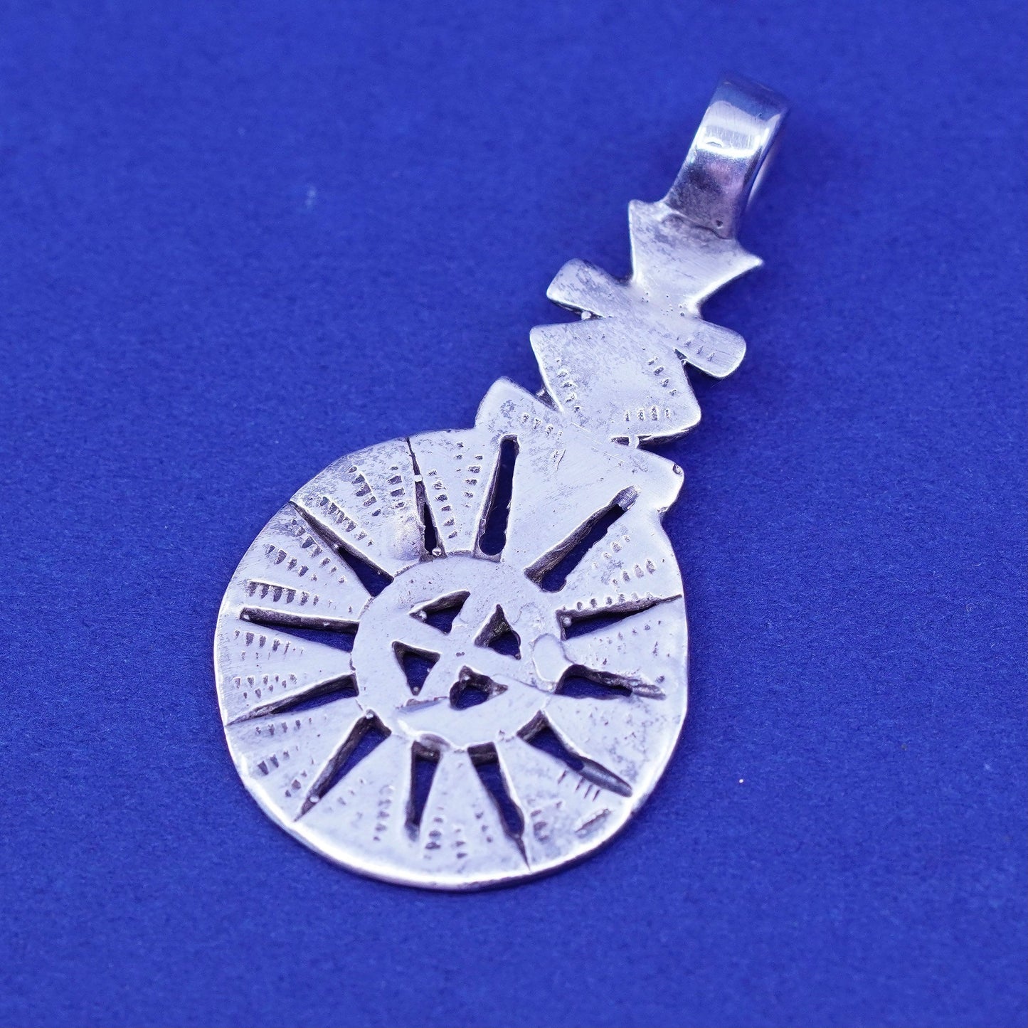 Vintage sterling 926 silver handmade pendant, sun charm