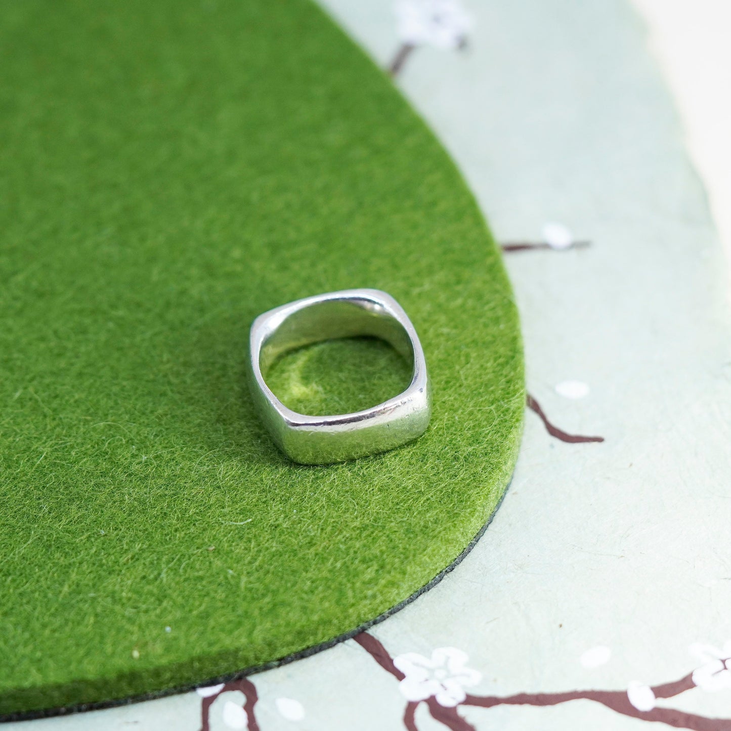 Size 9, Vintage Shube sterling silver handmade ring, 925 square band
