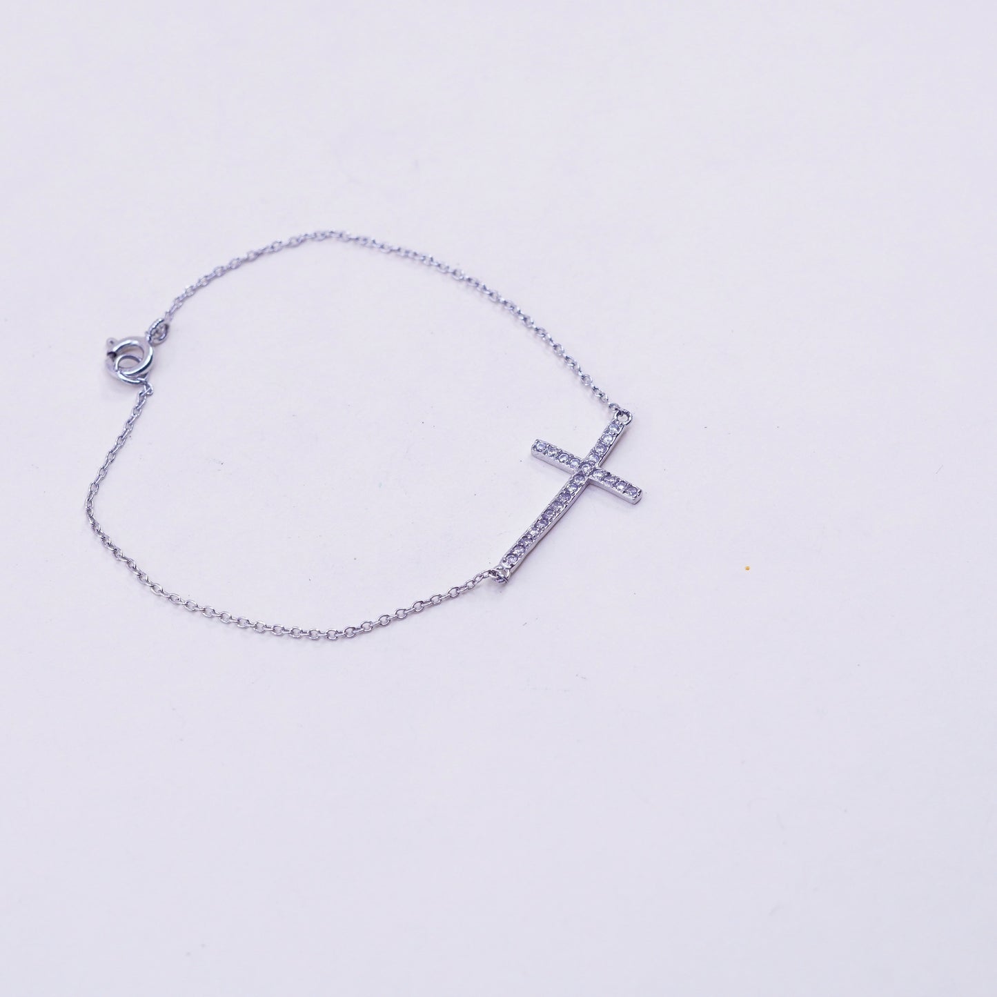 7”, Vintage sterling silver handmade bracelet, Italy 925 chain with cross Cz