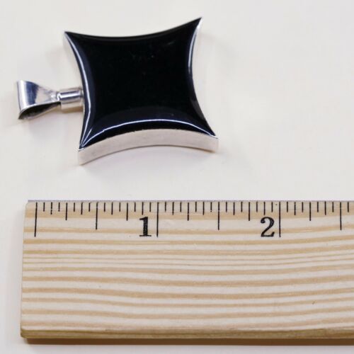 Vtg Mexico Modern Sterling Silver Handmade Pendant 925 W/ Obsidian, stamped 925