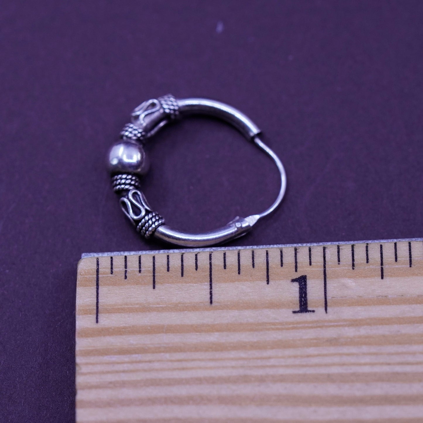0.75”, vintage Sterling silver handmade earrings, textured 925 hoops