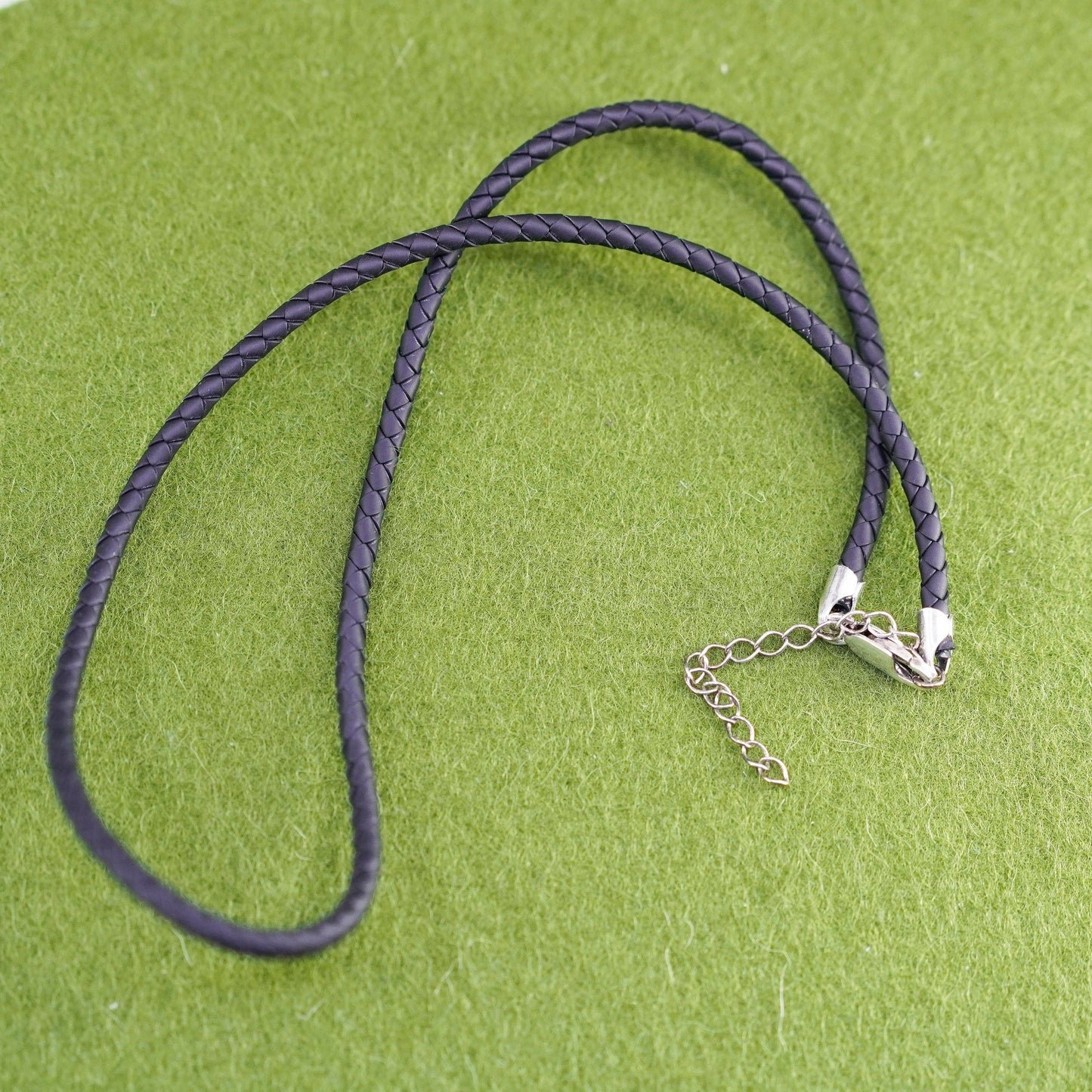 16+1”, Vtg Sterling 925 Silver Clasp W/ braided woven black rubber Necklace