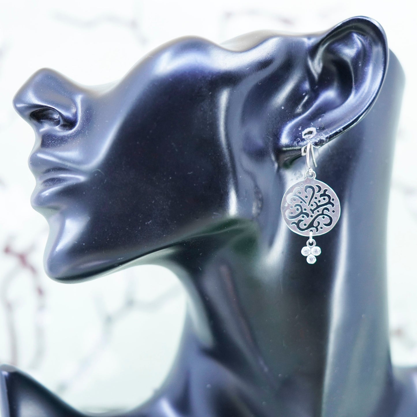 Silpada W2368 Sterling Silver 925 ‘Cut Above’ Filigree Cubic Zirconia Earrings