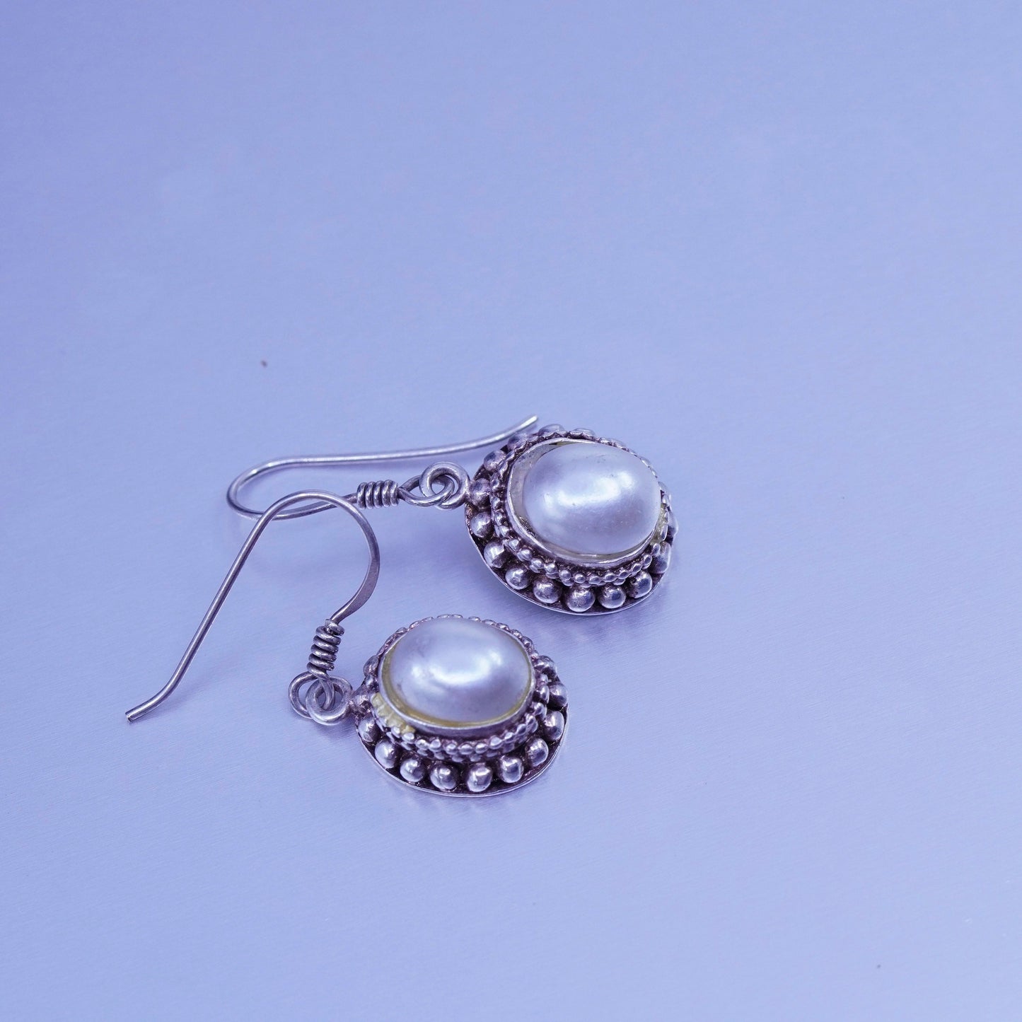 Vintage Sterling 925 silver handmade earrings with freshwater pearl and beads