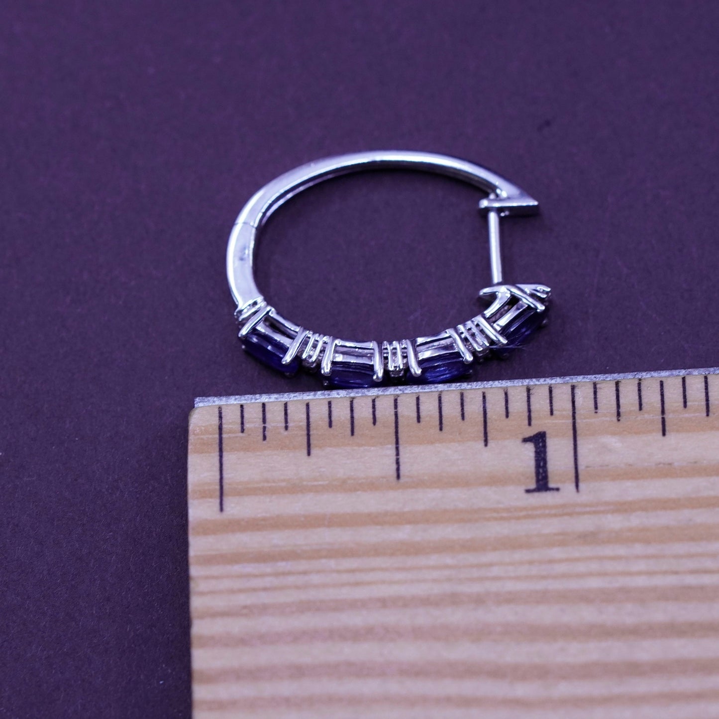 1”, vintage Sterling silver hoop earrings, 925 hoops with amethyst