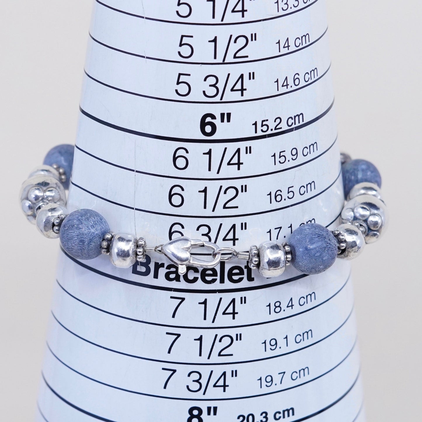 7”, Vintage handmade sterling 925 silver bracelet with sodalite beads