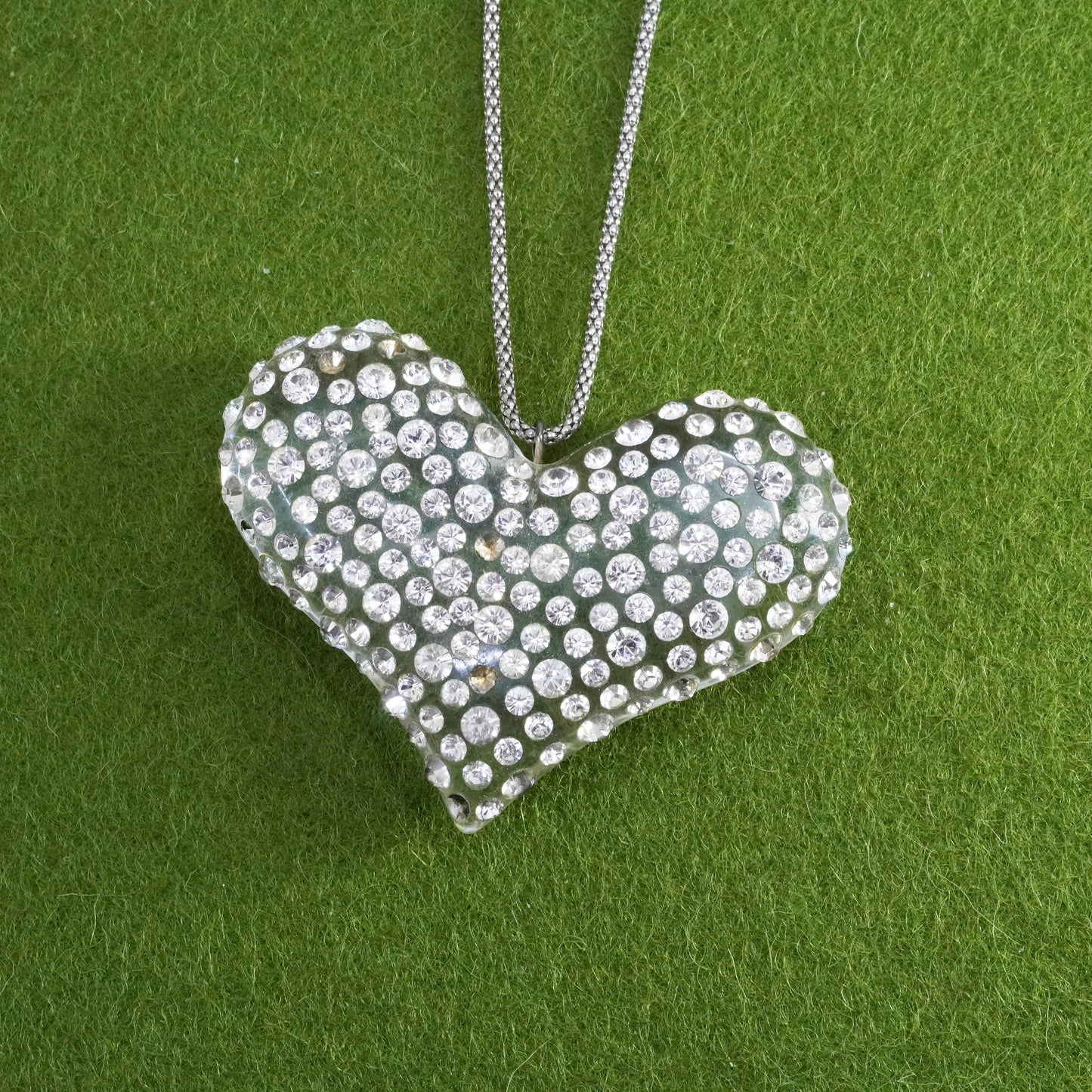 16”, sterling silver handmade necklace, 925 popcorn chain resin heart Pendant