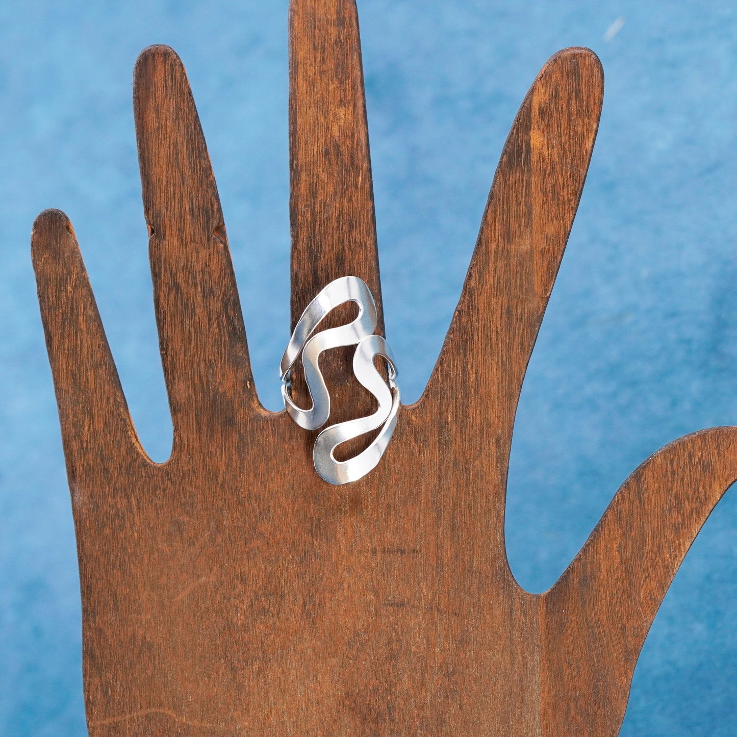 Size 8, Sterling silver wrapped ring, modern 925 silver double heart wrap band