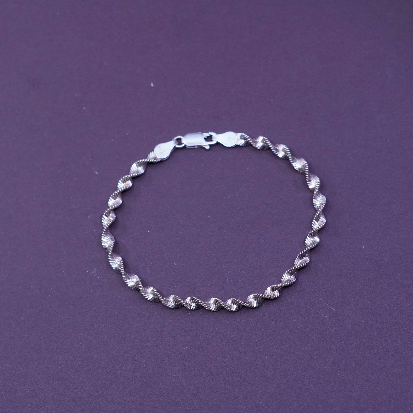 7.25”, vermeil gold over Sterling silver twisted herringbone bracelet 925 chain
