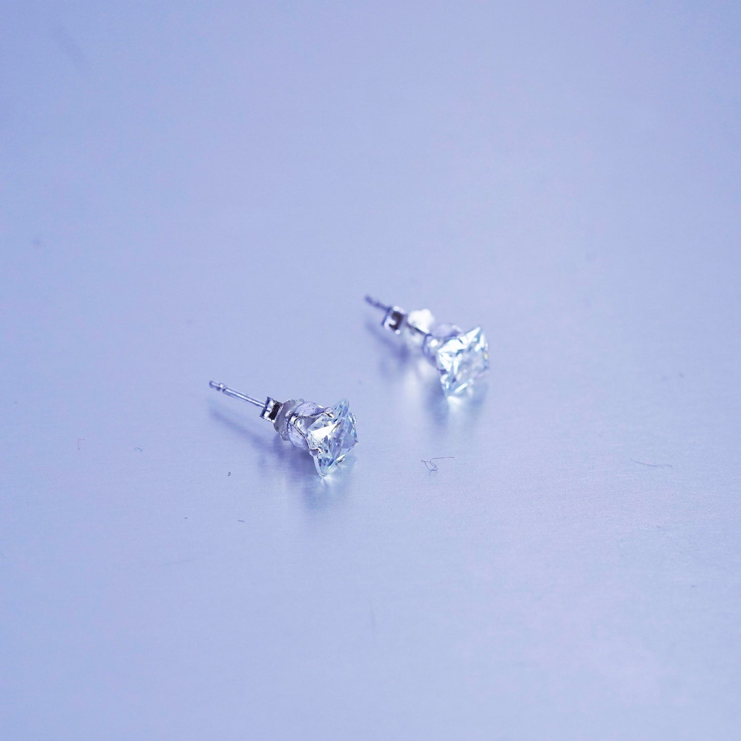 4mm, Vintage Sterling 925 silver handmade earrings, square cz studs