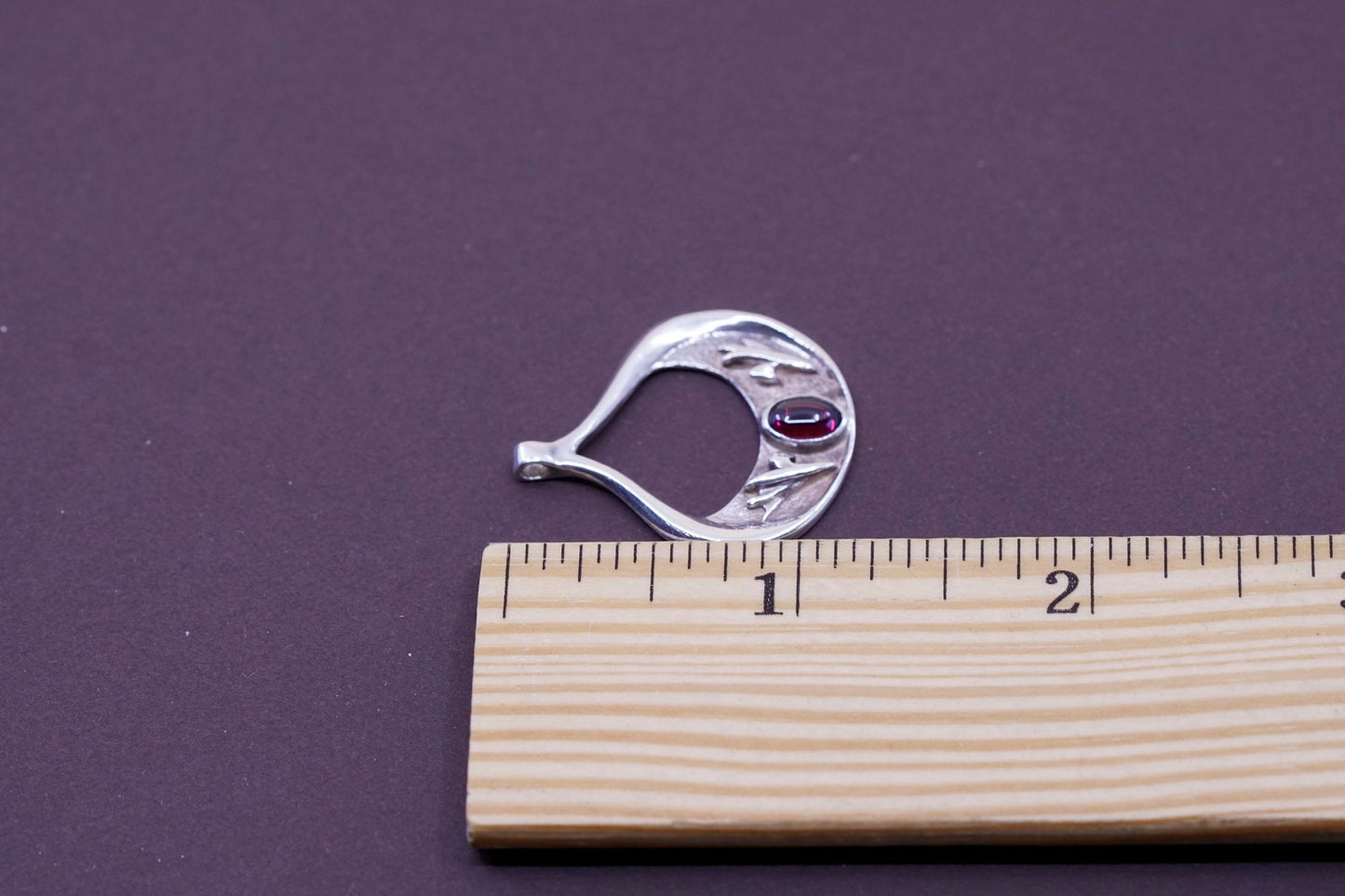 Vintage Sterling silver handmade pendant, 925 teardrop with garnet