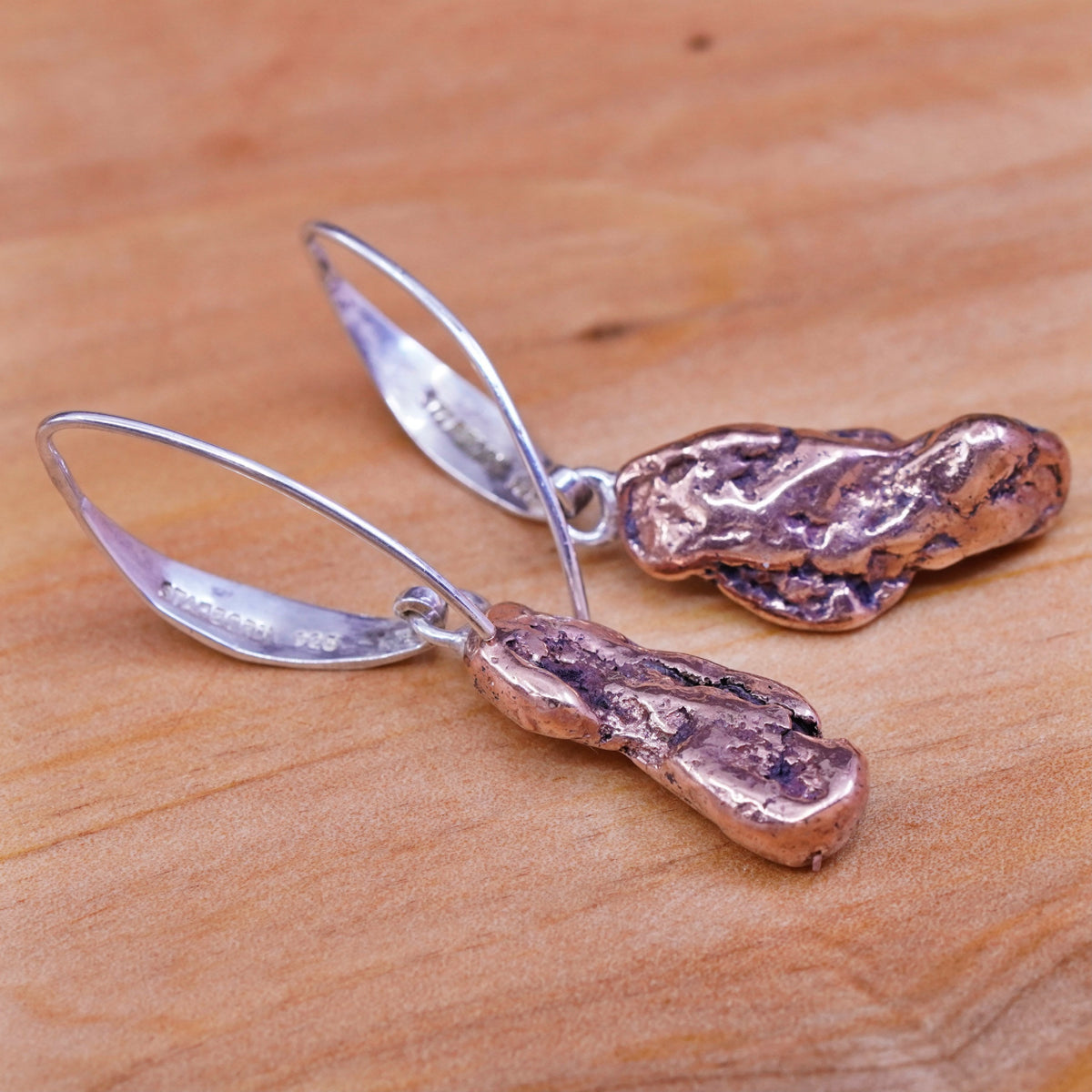 starborn Sterling silver handmade earrings, 925 hammered w/ copper nugget