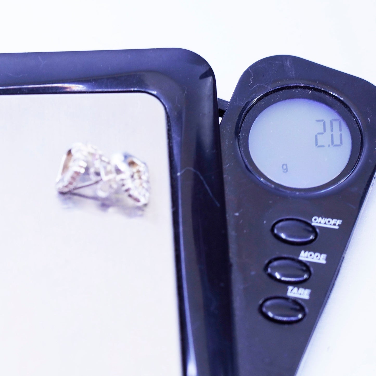Vintage Sterling 925 silver handmade heart earrings, studs with cz