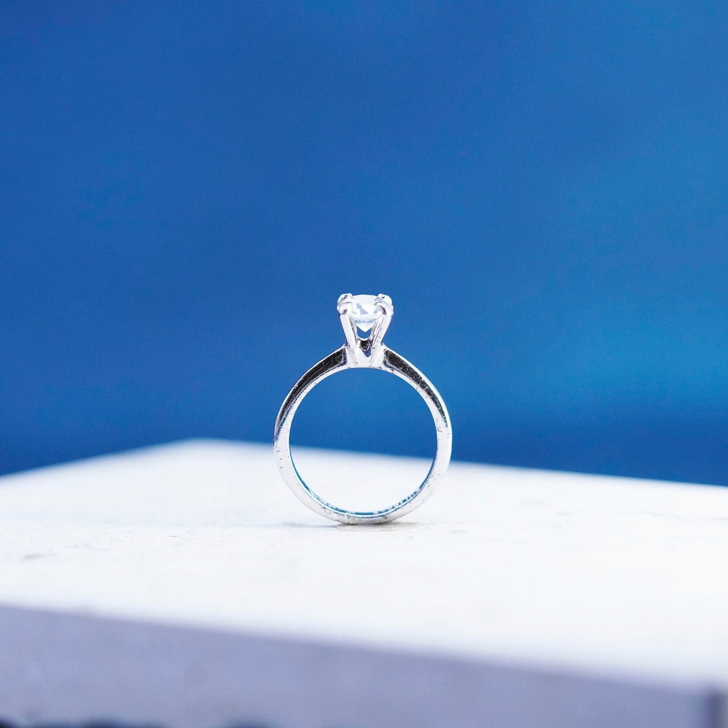 Size 6, vintage Sterling 925 silver handmade engagement ring with cz