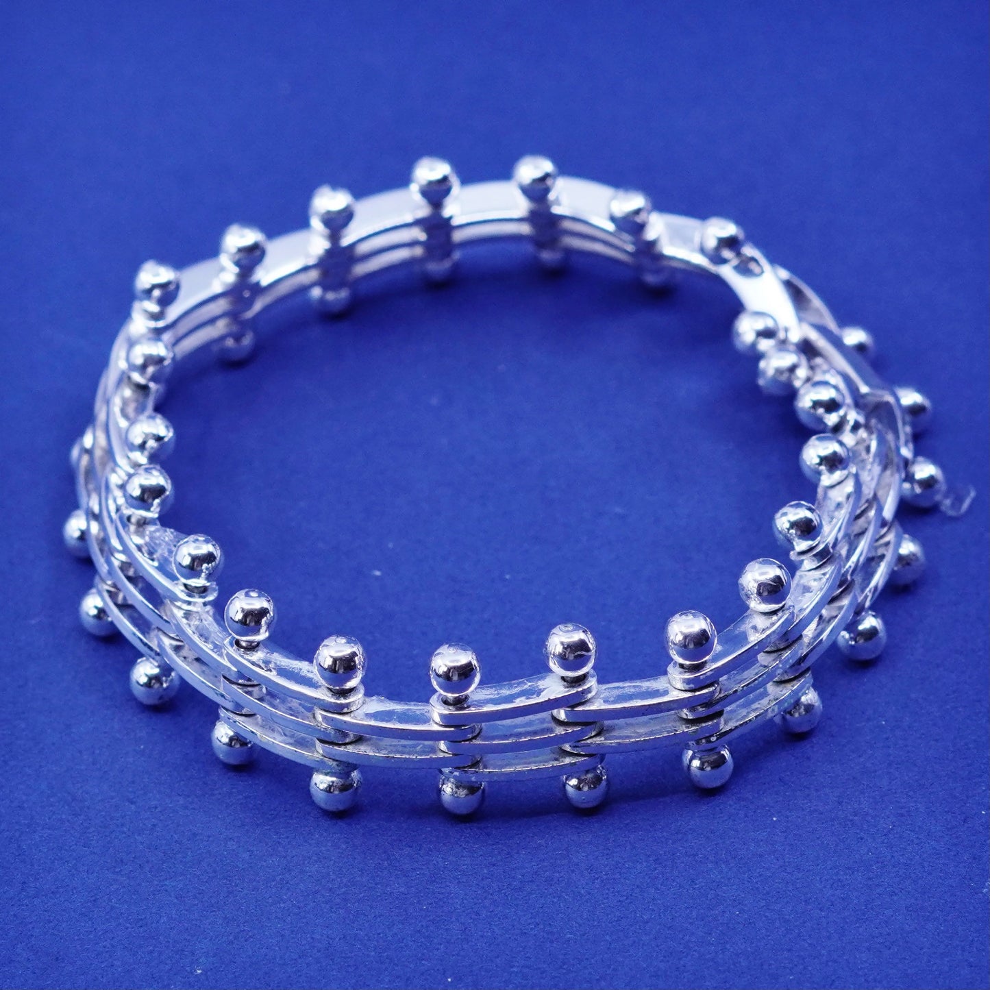 7.5”, vintage Sterling silver handmade bracelet, heavy 925 wide chain w/ beads