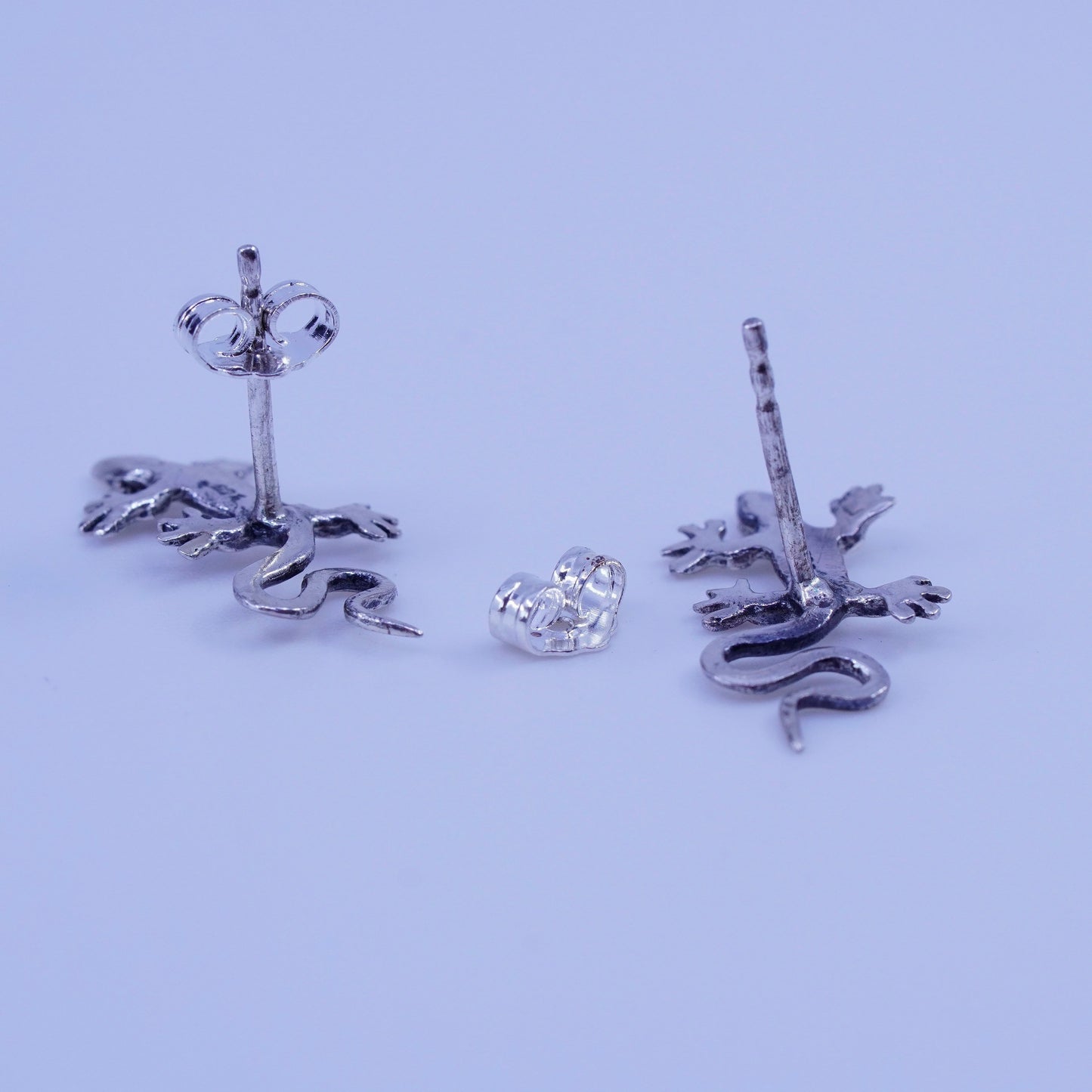 Vintage Sterling silver handmade earrings, 925 lizard studs