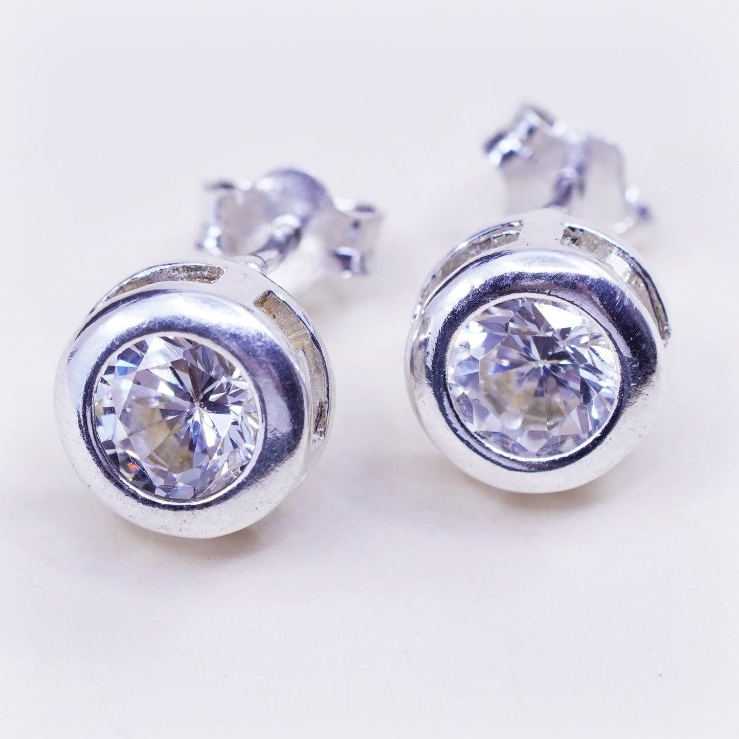 Vintage sterling 925 silver cz studs, fashion minimalist earrings