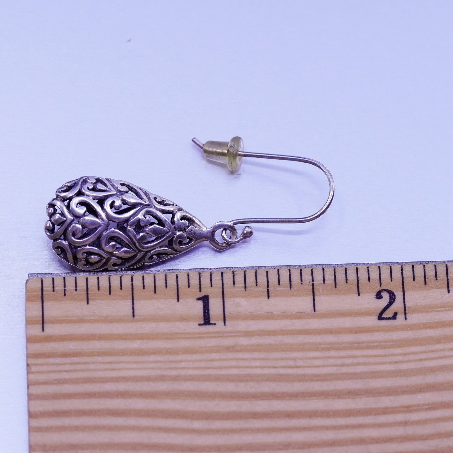 Vintage Sterling 925 silver filigree teardrop earrings