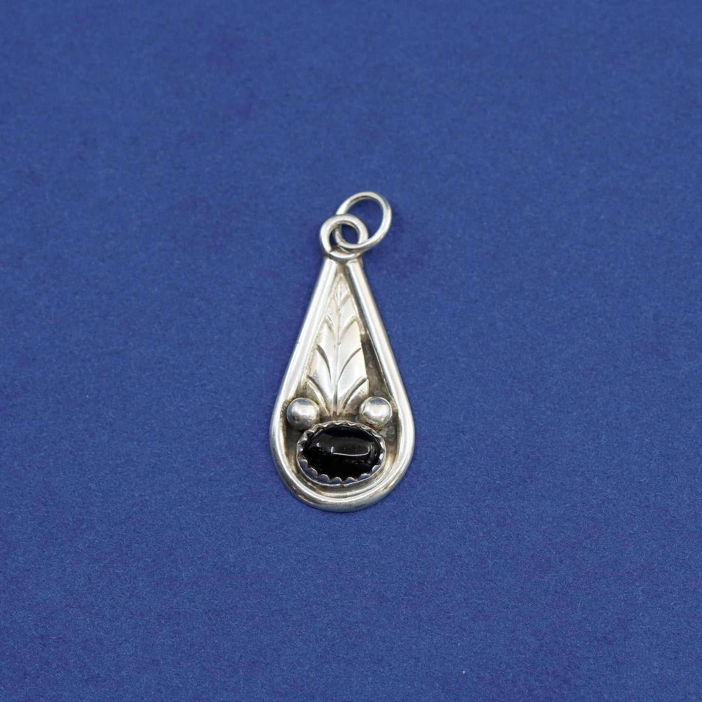 Vintage Sterling 925 silver handmade pendant with long obsidian