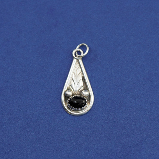 Vintage Sterling 925 silver handmade pendant with long obsidian