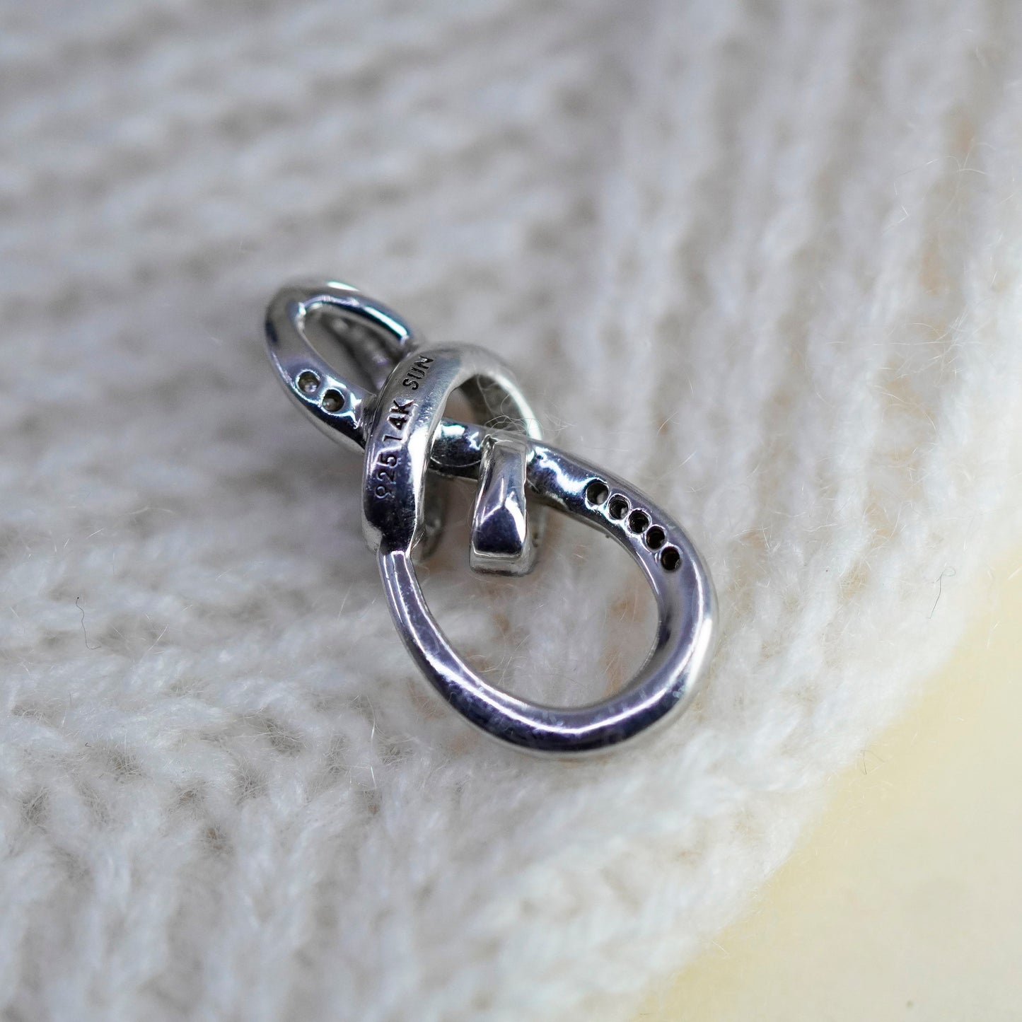 14K gold with Sterling silver Teardrop, entwined 925 Pendant with real diamonds