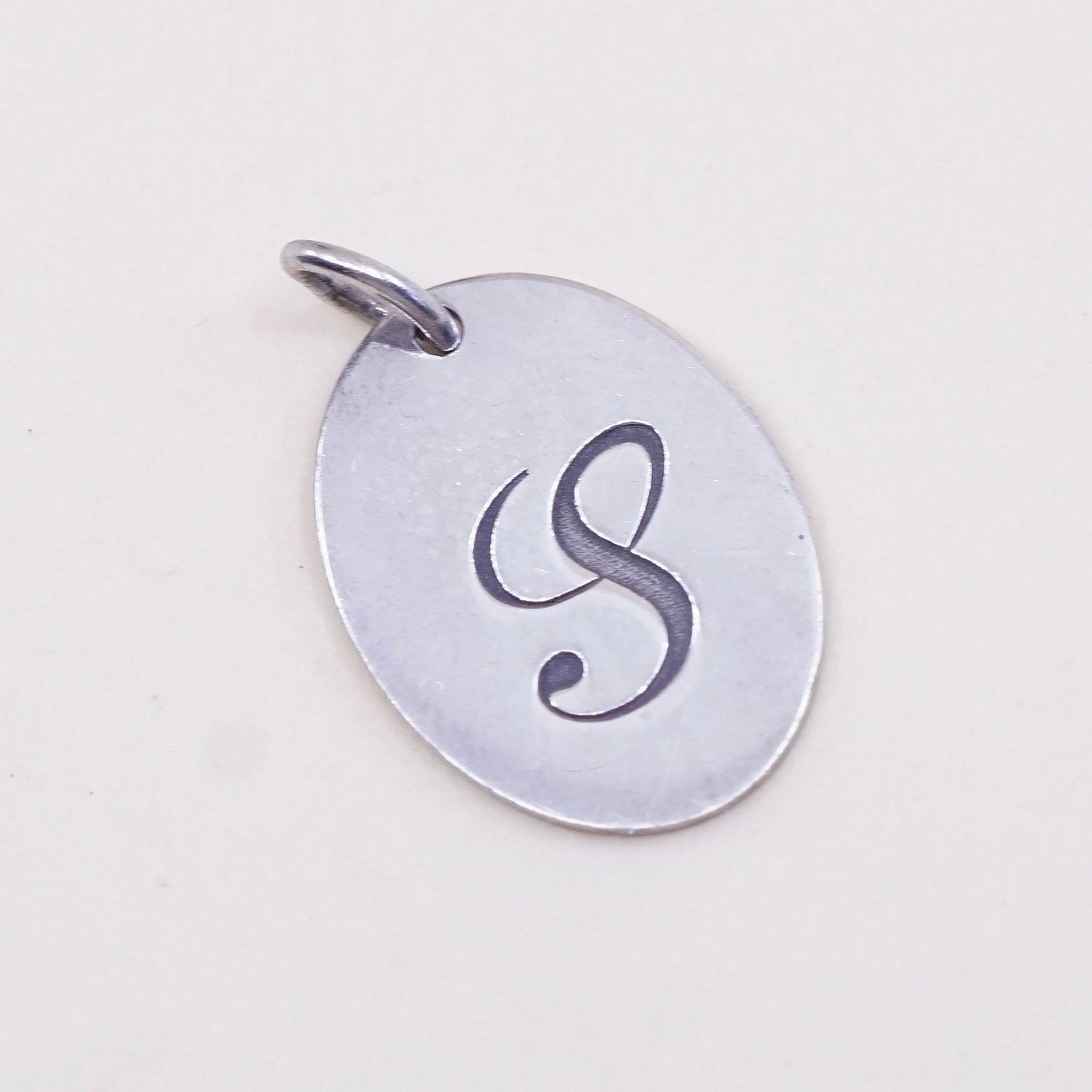 Vintage MWS sterling silver handmade pendant, 925 tag charm with initial “S”