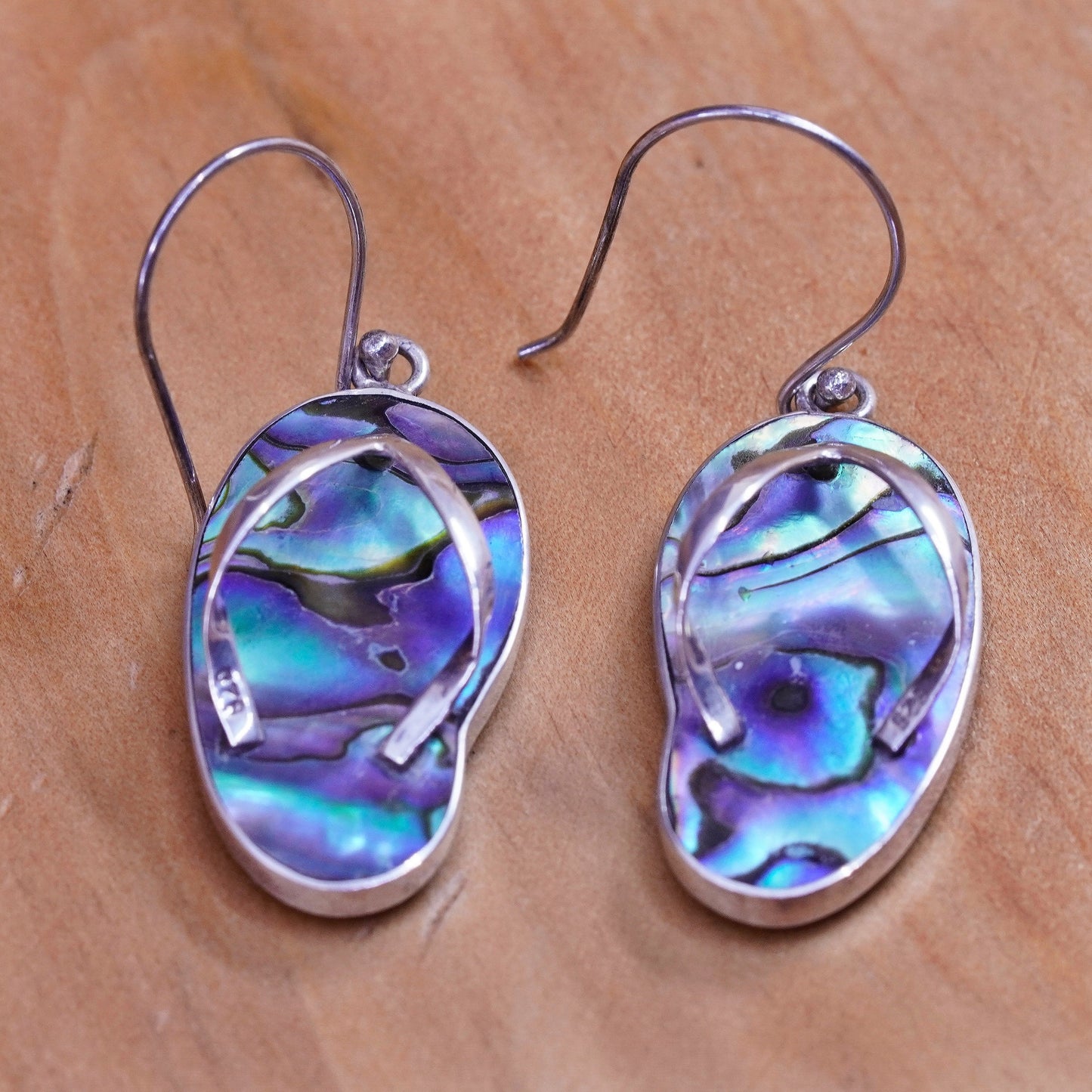 Vintage Sterling 925 silver handmade sandal flip flop earrings with abalone