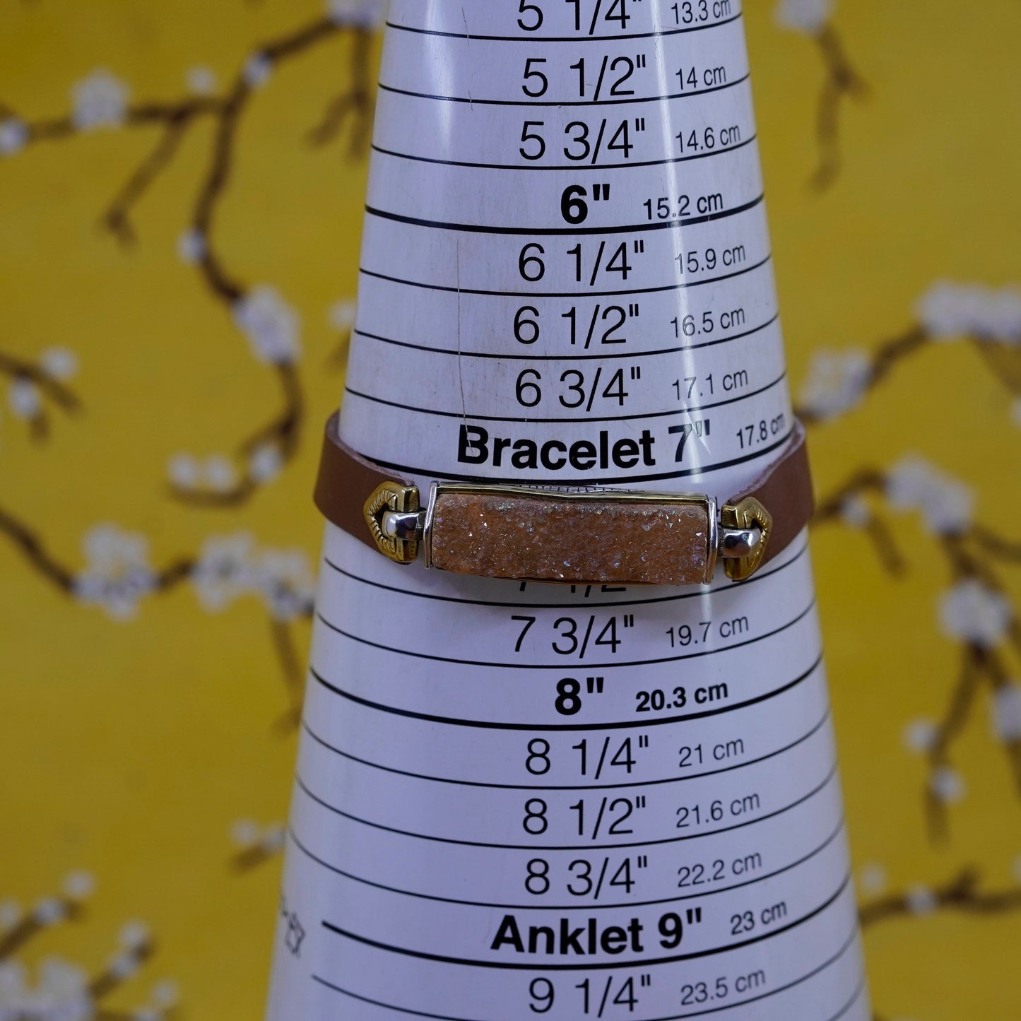 7.25” Silpada Sterling 925 silver Gold Brass Druzy Blush Leather Bracelet B3387