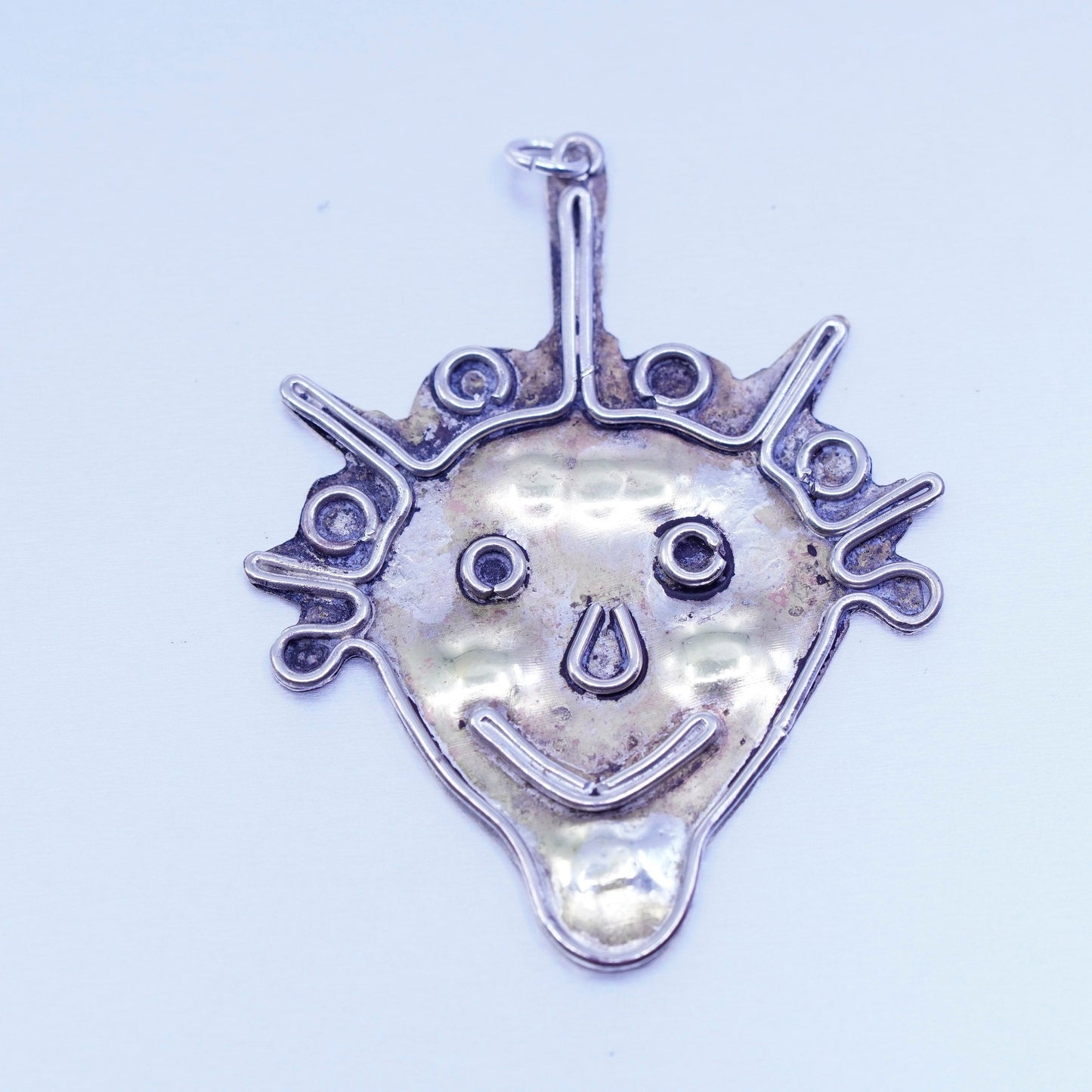 Vintage sterling 925 silver handmade funny clown face charm pendant