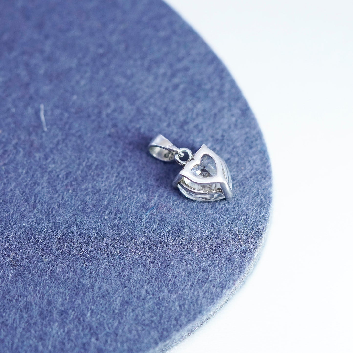 Vintage sterling 925 silver tiny pendant with heart Cz