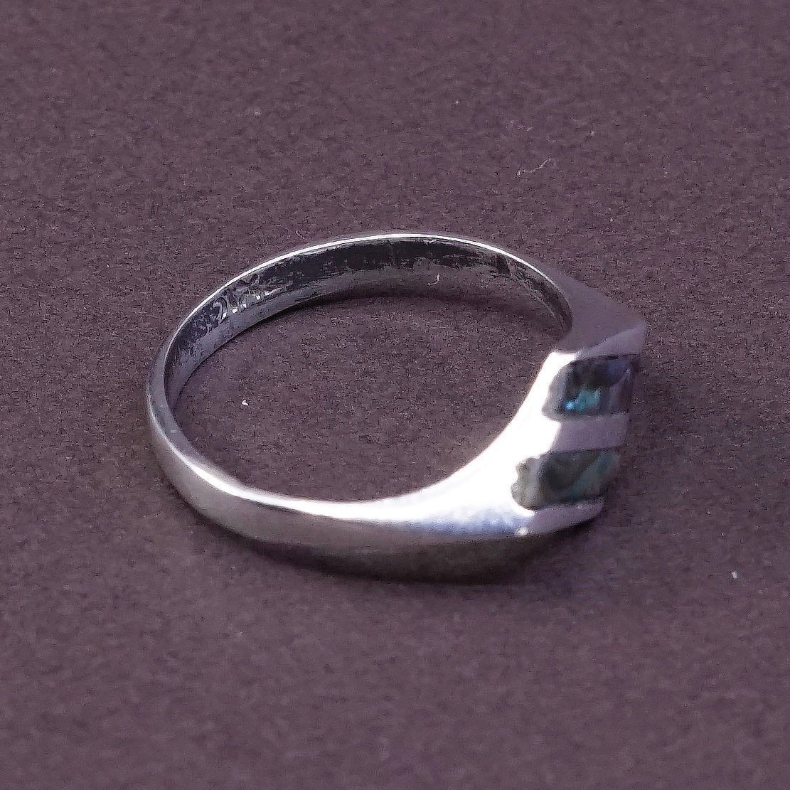 sz 5, vtg sterling silver handmade ring, 925 band with abalone