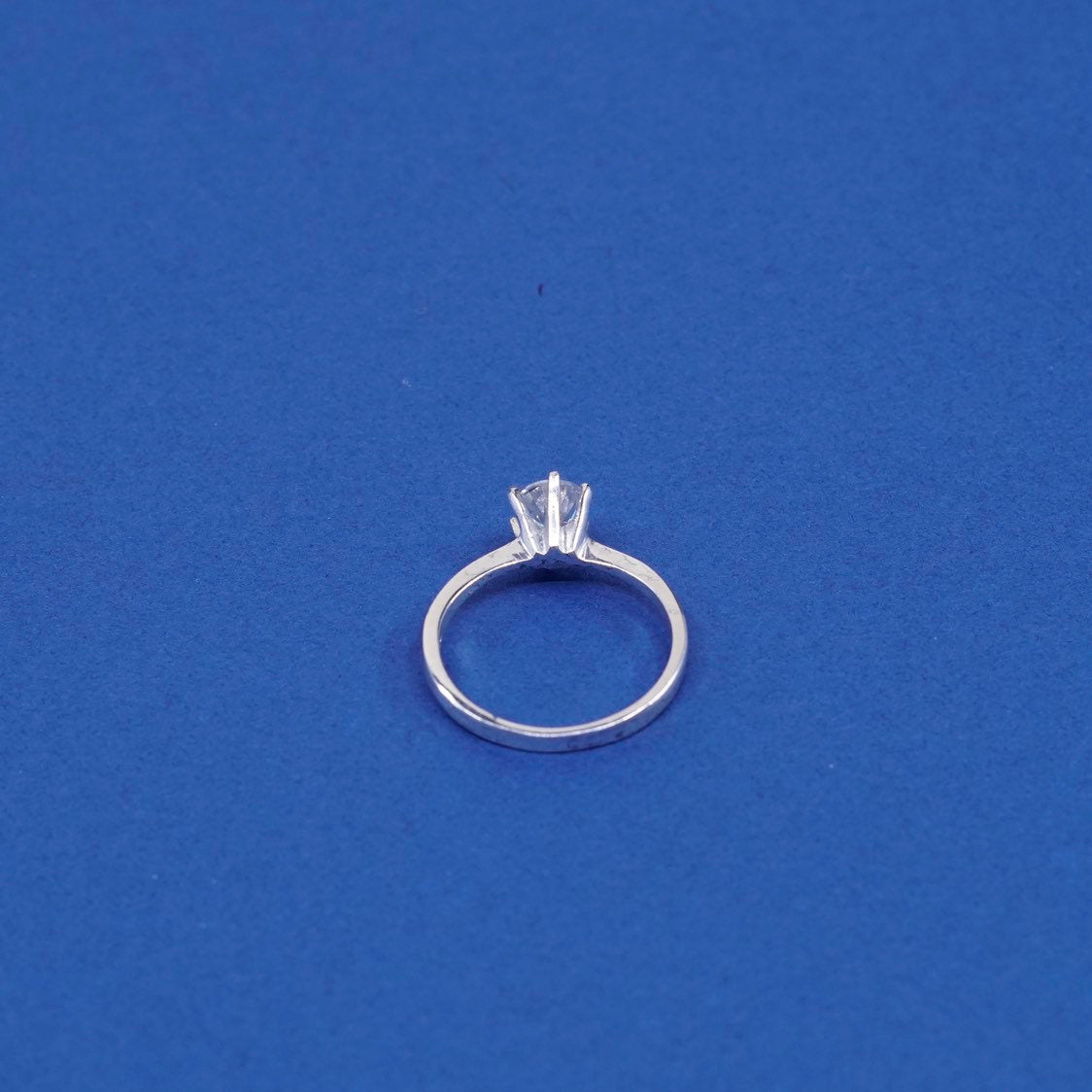 sz 8.25, vtg Sterling silver handmade 925 engagement ring w/ crystal