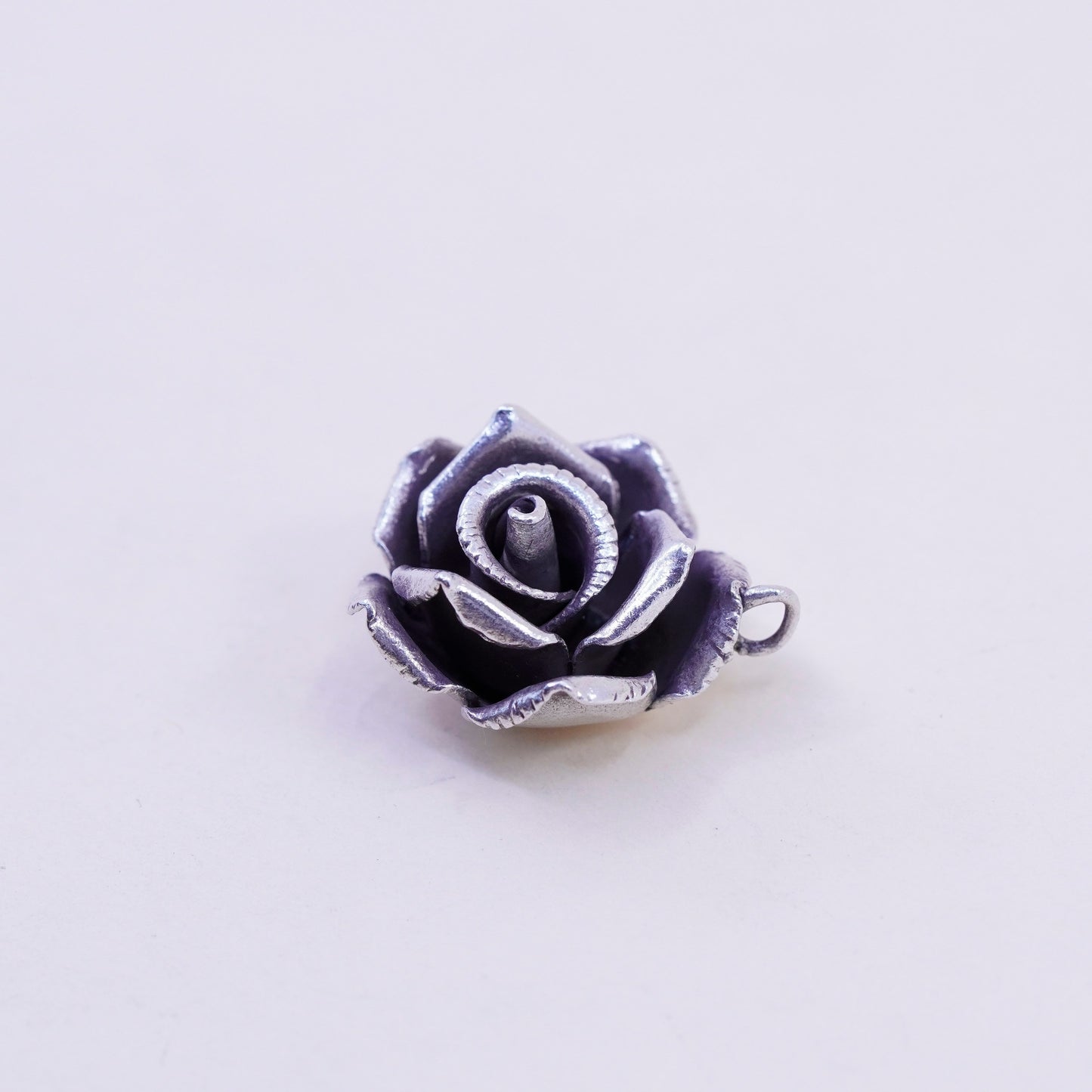 Vintage Mexico Sterling silver handmade pendant, 925 3D rose flower