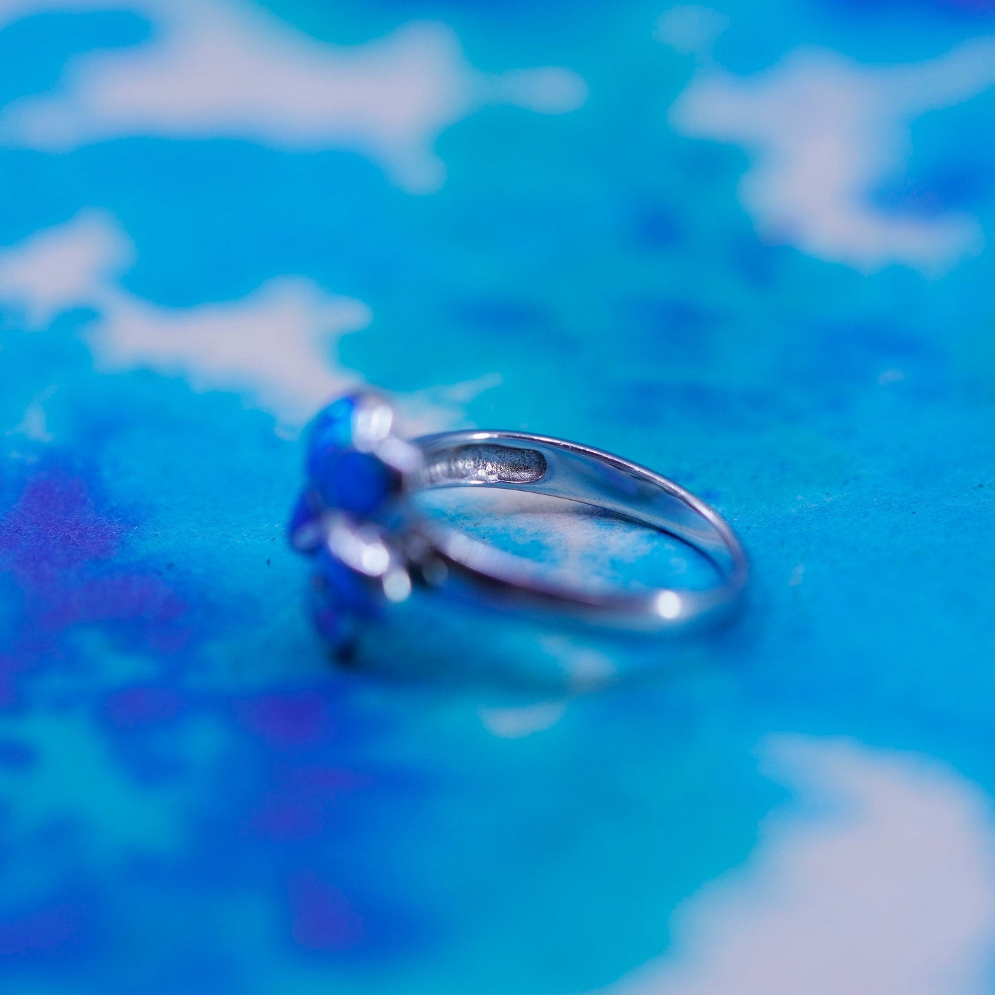 Size 6, Vintage Sterling 925 silver handmade plumeria flower ring with opal