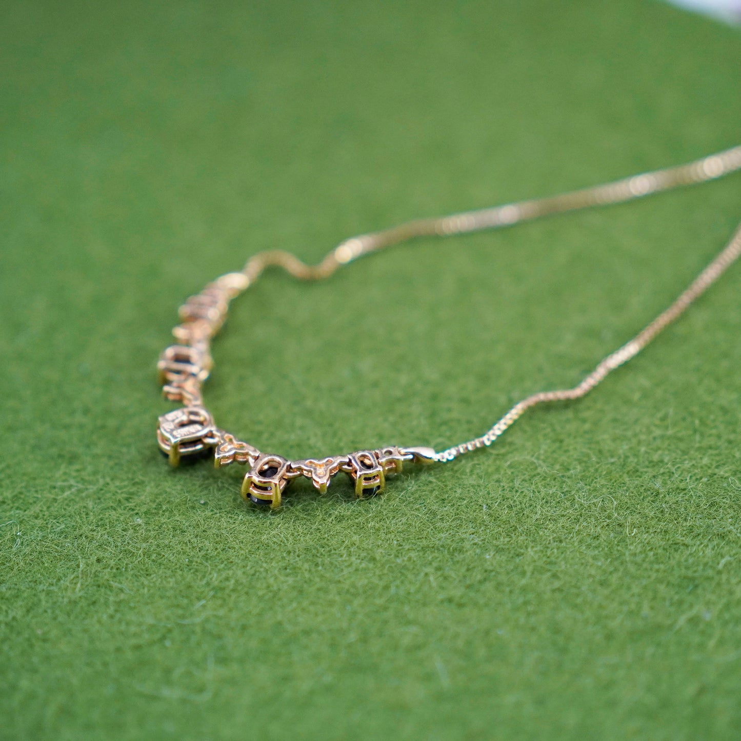16”, vermeil gold Sterling silver necklace, 925 circle chain sapphire pendant