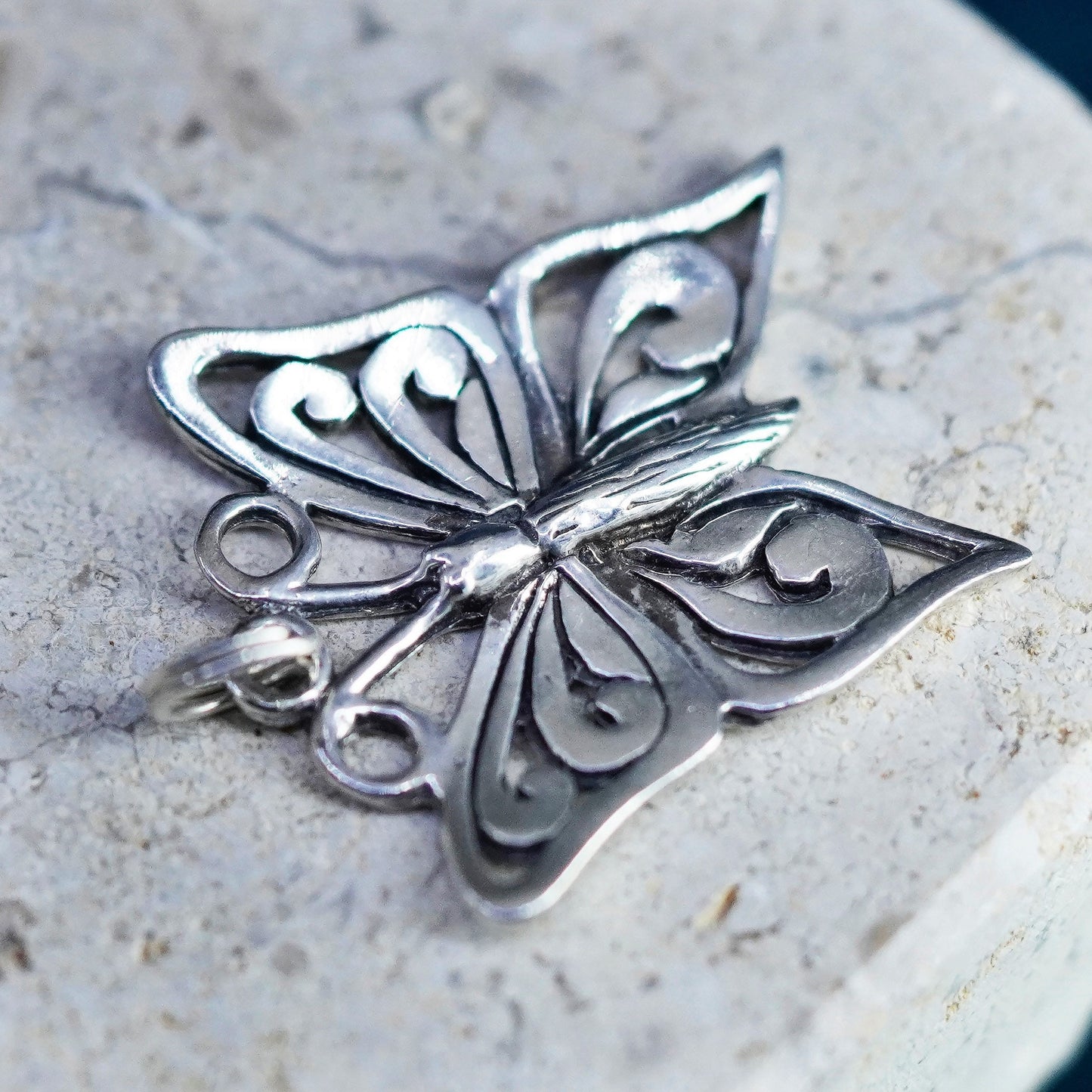 Vintage Sterling silver handmade pendant, 925 filigree butterfly charm