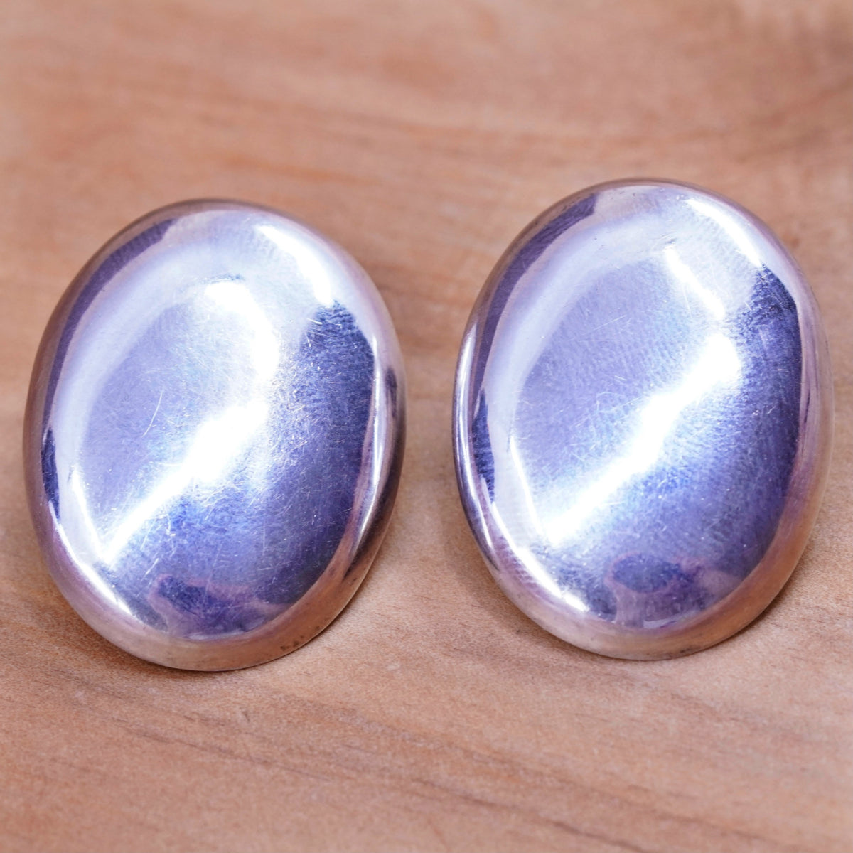 Vintage Sterling silver handmade clip on, 925 modern oval earrings