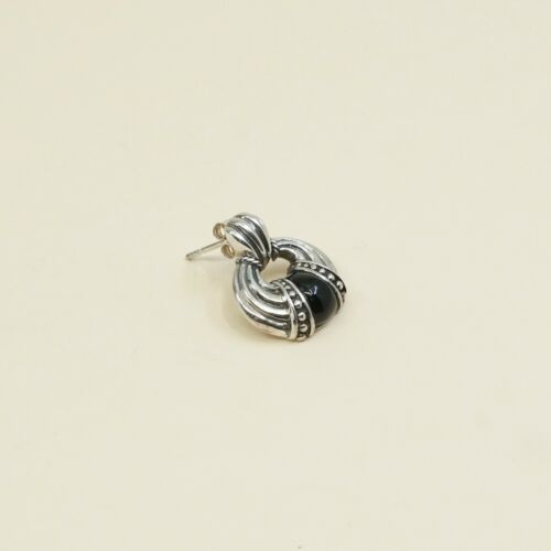 Vintage Sterling Silver Handmade Earrings, 925 Silver Studs W/ Obsidian Dangles