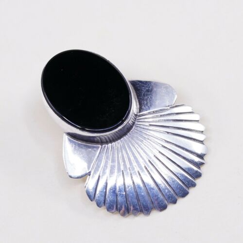 Vtg Southwestern Sterling Silver Handmade Earrings, BAL 925 Studs W/ Obsidian