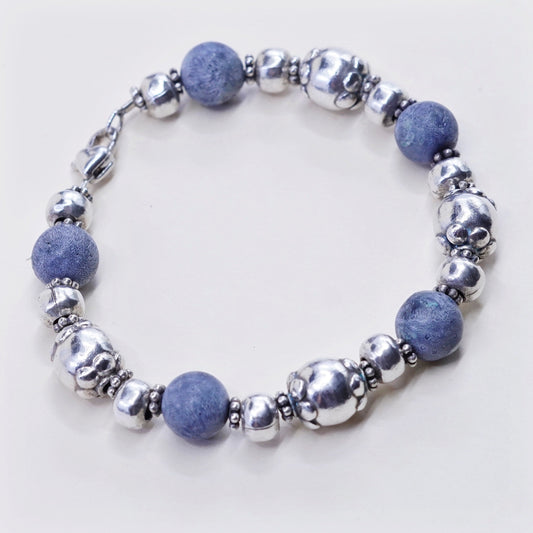 7”, Vintage handmade sterling 925 silver bracelet with sodalite beads