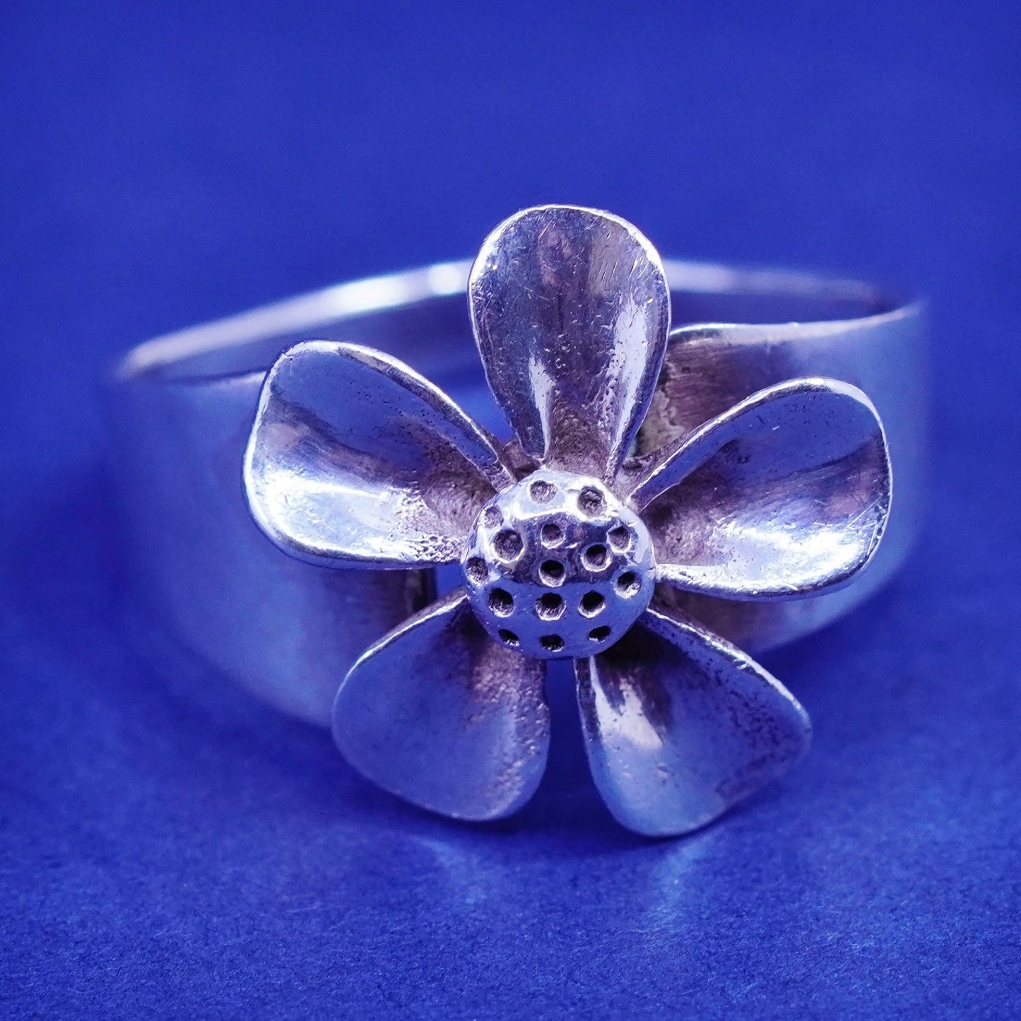 Size adjustable, vintage Sterling silver handmade ring, 925 plumeria flower