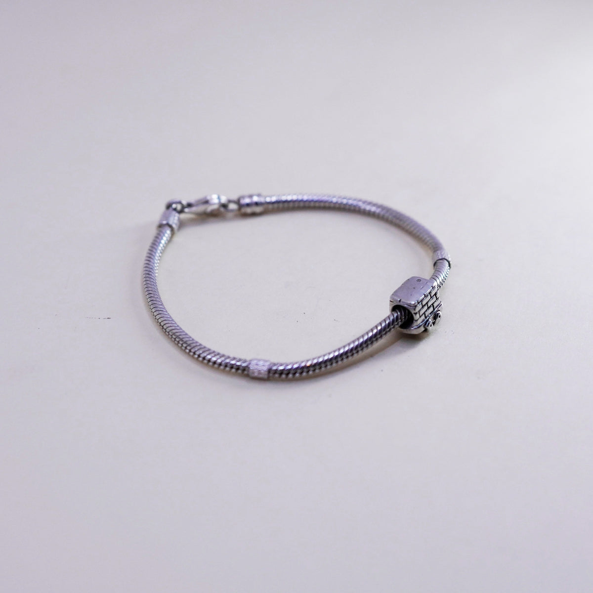 7”, Italy Sterling 925 silver bracelet, bold snake chain with basket charm