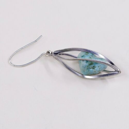 Amazing handmade Sterling Silver earrings 925 Twisted Dangle W/ Turquoise Nugget