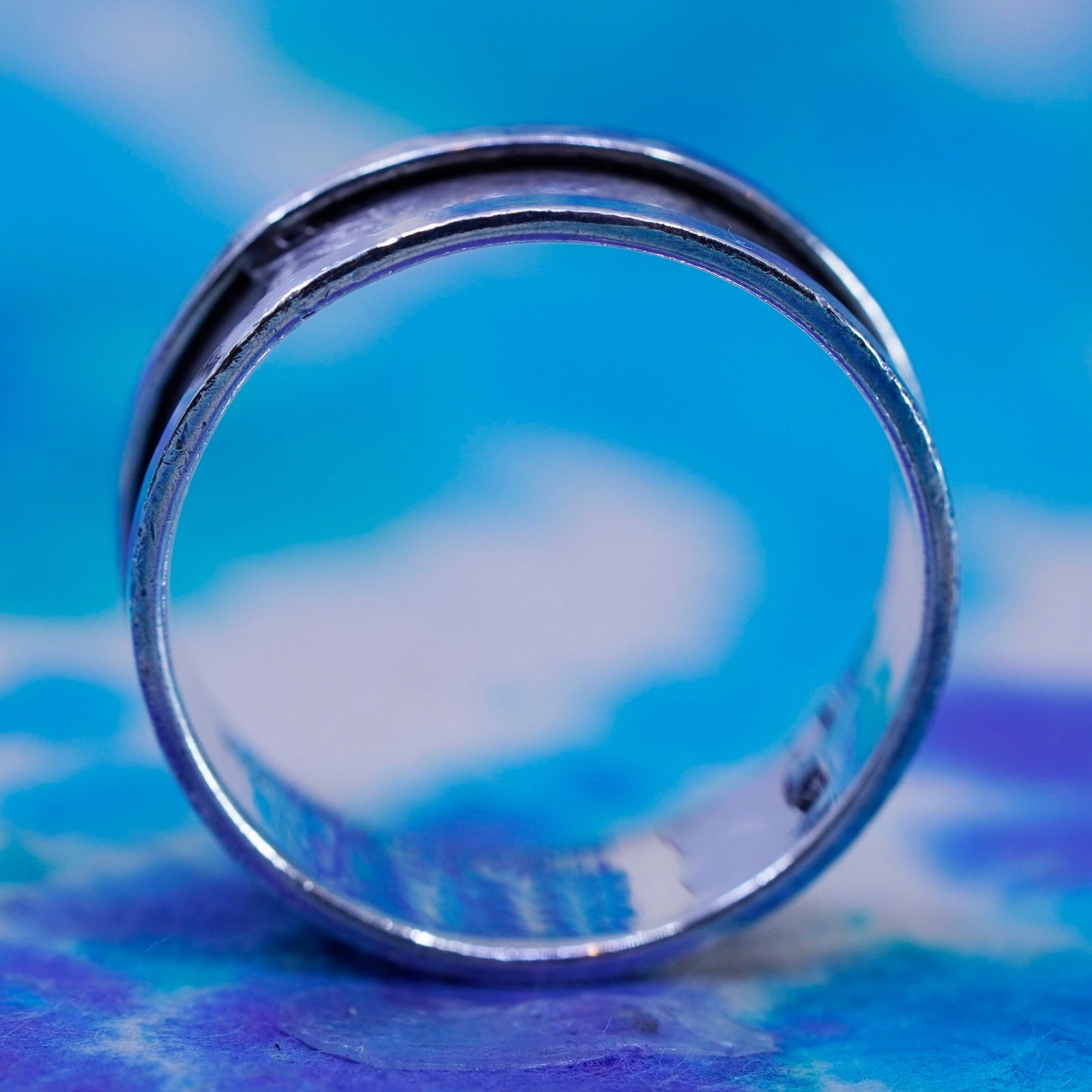 Size 12, vintage Sterling silver handmade ribbed ring, 925 statement band