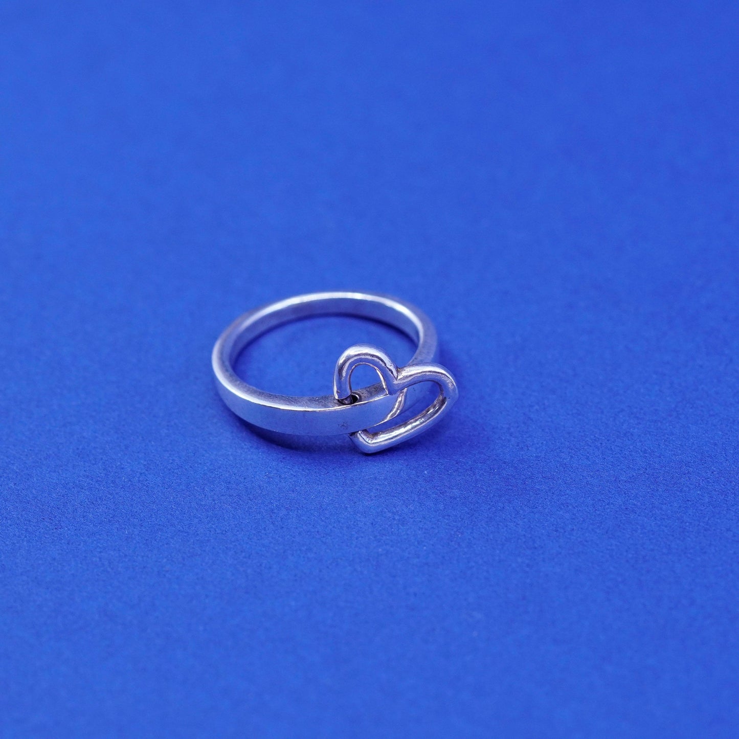 Size 7, vintage sterling silver handmade ring, 925 band with heart charm