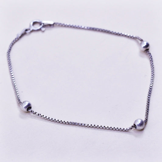 7.25”, 1mm, Vintage sterling silver bracelet, 925 snake chain with beads